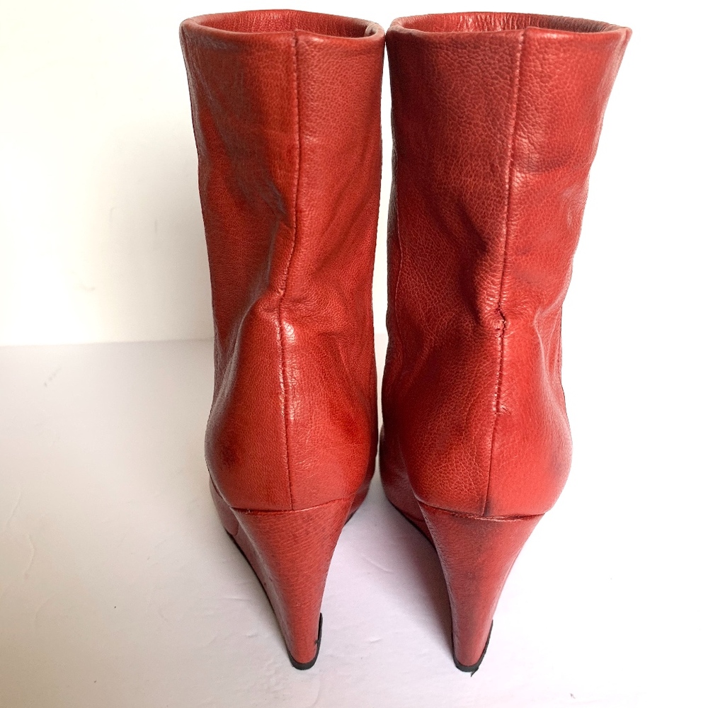 IRO Red Leather Round Toe Ankle Wedge Booties - 38 - Picture 5 of 7